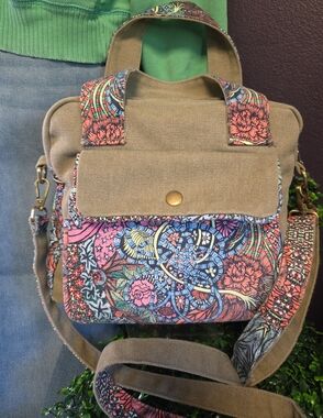 Black Butterfly Brand Neon Floral Canvas Satchel Bag With Removeable Crossbody